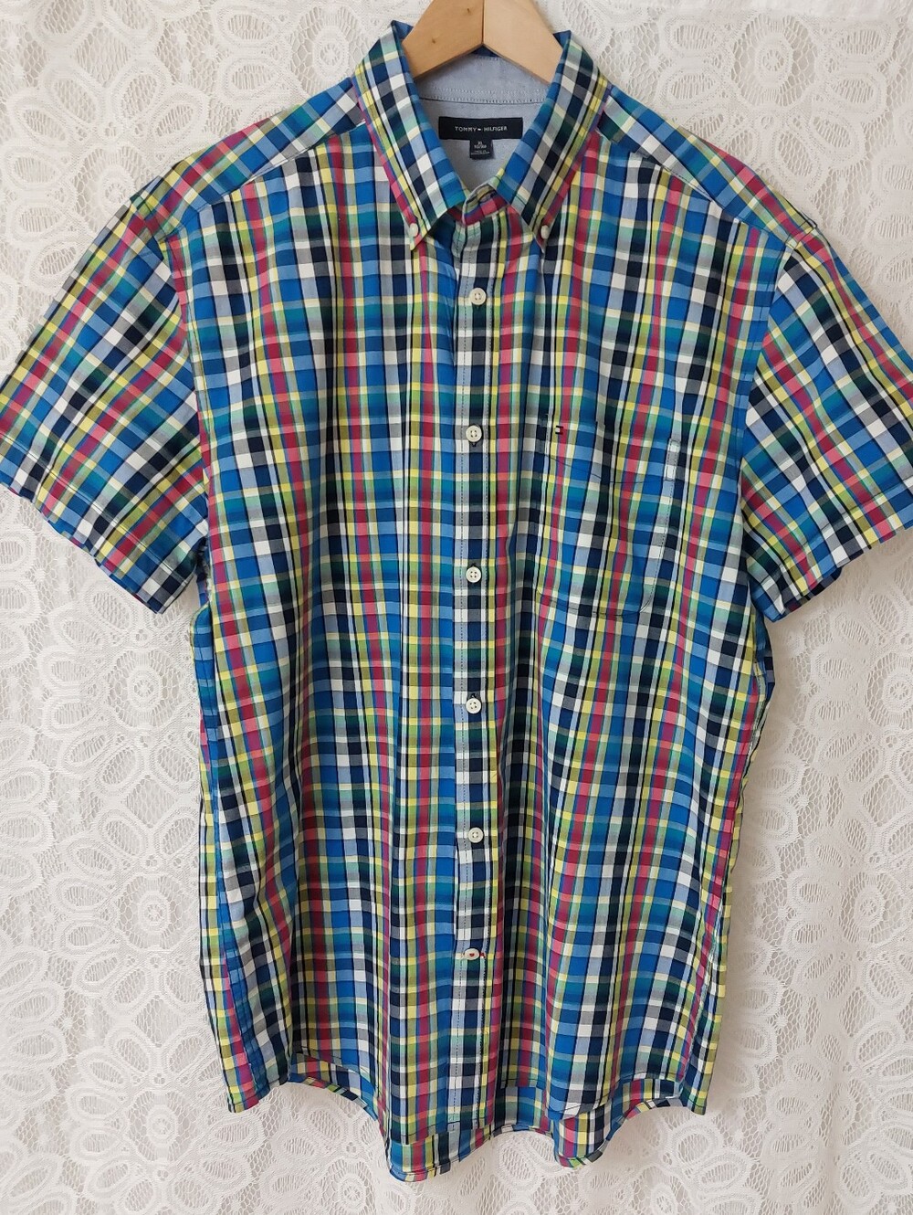 Tommy Hilfiger Men’s Short-Sleeve Multicolor Plaid Button-Down Shirt